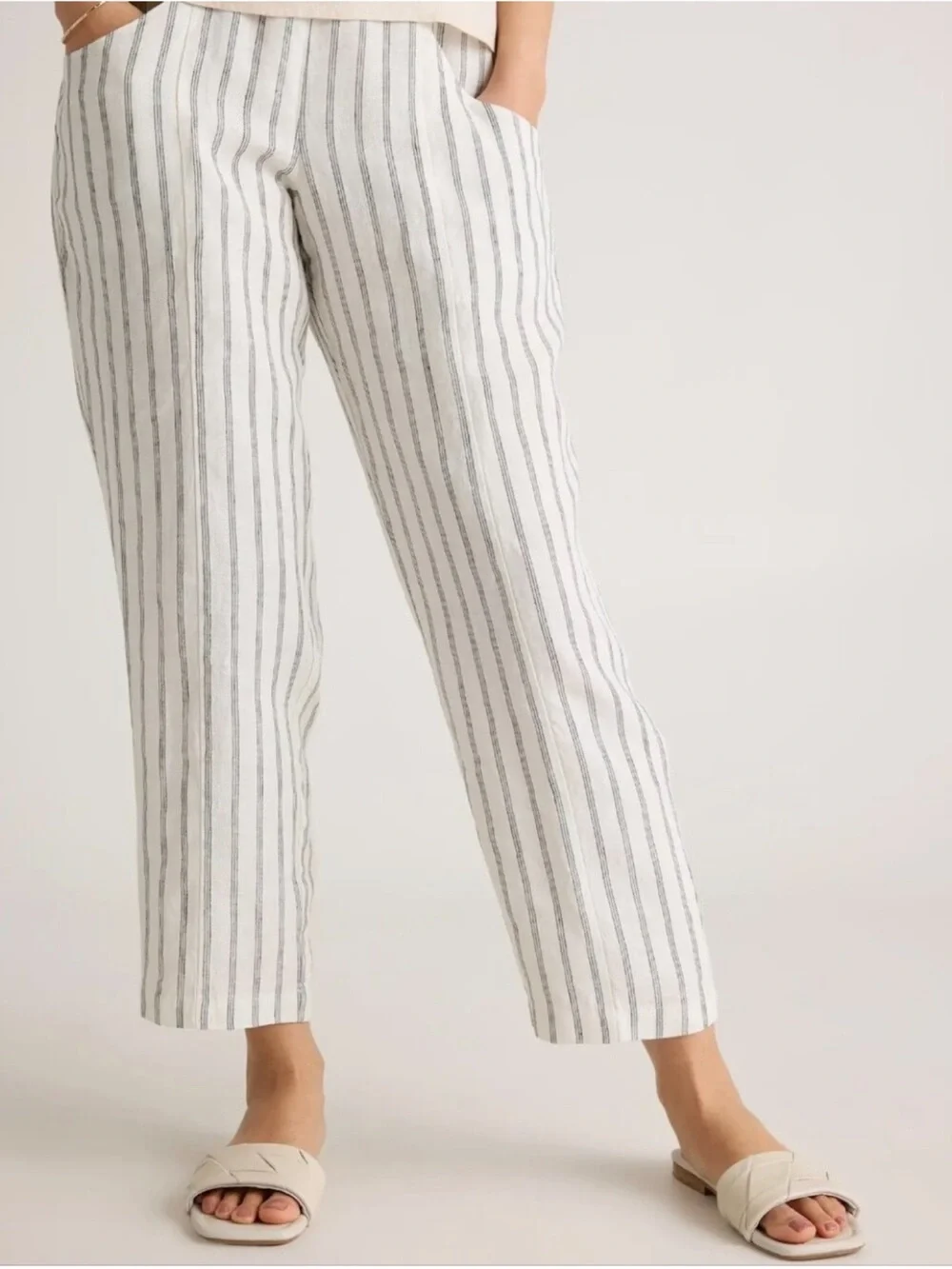 Quince 100% Linen Striped Ankle Pants Medium